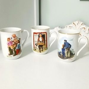 Norman Rockwell set of 3 collector cups